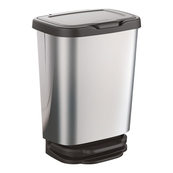 Cubo con pedal jive con cierre amortiguado plata/negro 33,2 x 25,2 x 45,8 cm 20 l